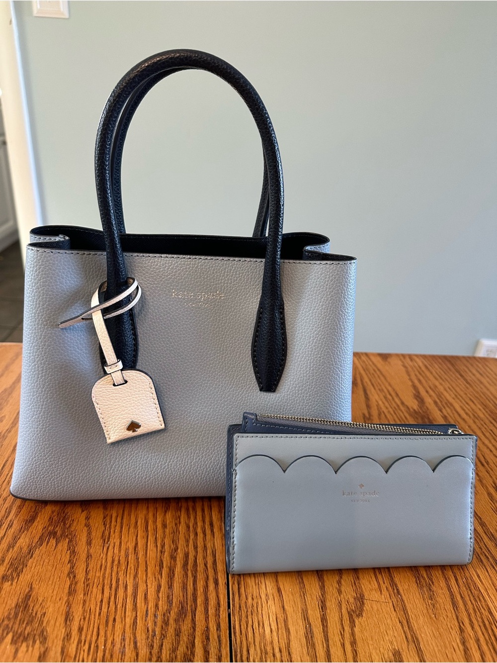 Kate Spade Light Blue and Navy Blue Leather Purse/Handbag with Matching Wallet